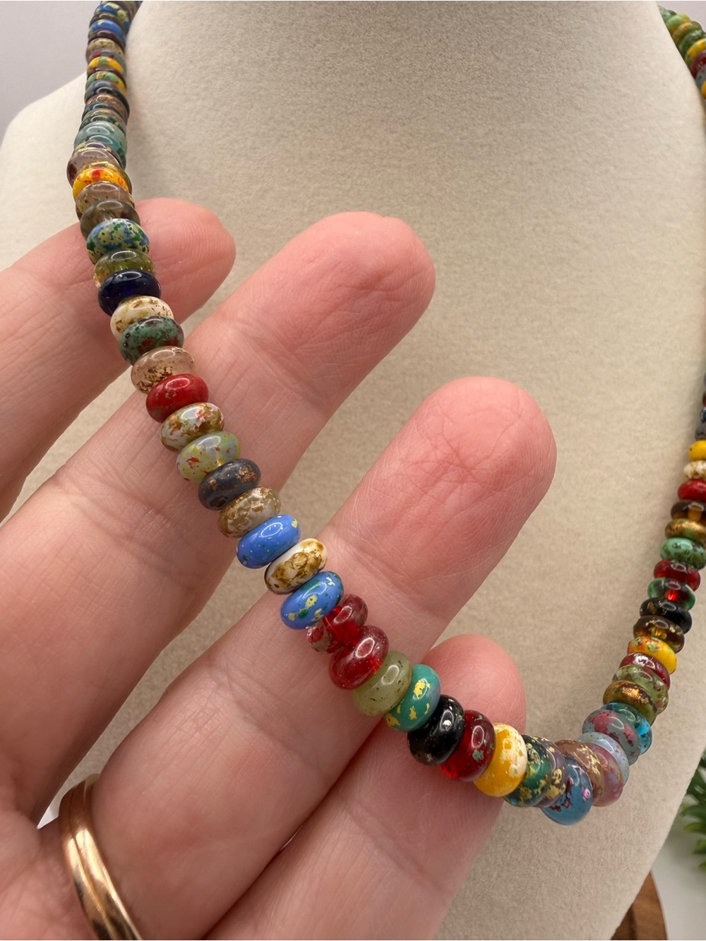 Dark and Moody Multicolor 6mm Rondelle Glass Bead Necklace 18" Princess Length - Picture 2 of 5